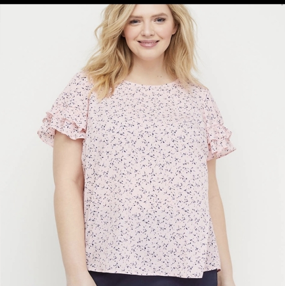 Lane Bryant Tops - Lane Bryant Top Floral Ruffle Short Sleeve Top